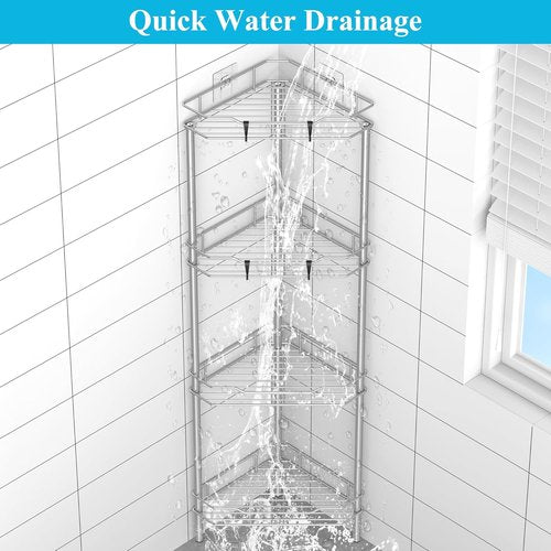 HuggieGems Corner Shower Caddy Organizer - 4 Tier Floor Standing Shelf with Hooks | Gray Bathroom Storage