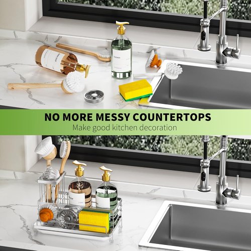 Cisily Stainless Steel Kitchen Sink Caddy - Rustproof Organizer & Non-Slip Sponge Holder | Essential Home Accessory