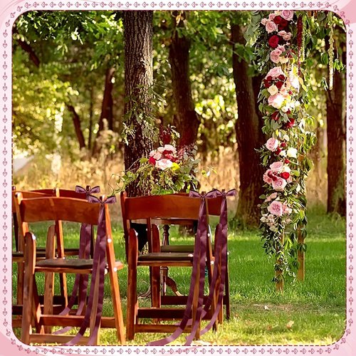 Daifunli Wedding Bows - Elegant Burgundy Satin Chair Decorations | 24 Pcs Aisle Ribbons for Ceremonies