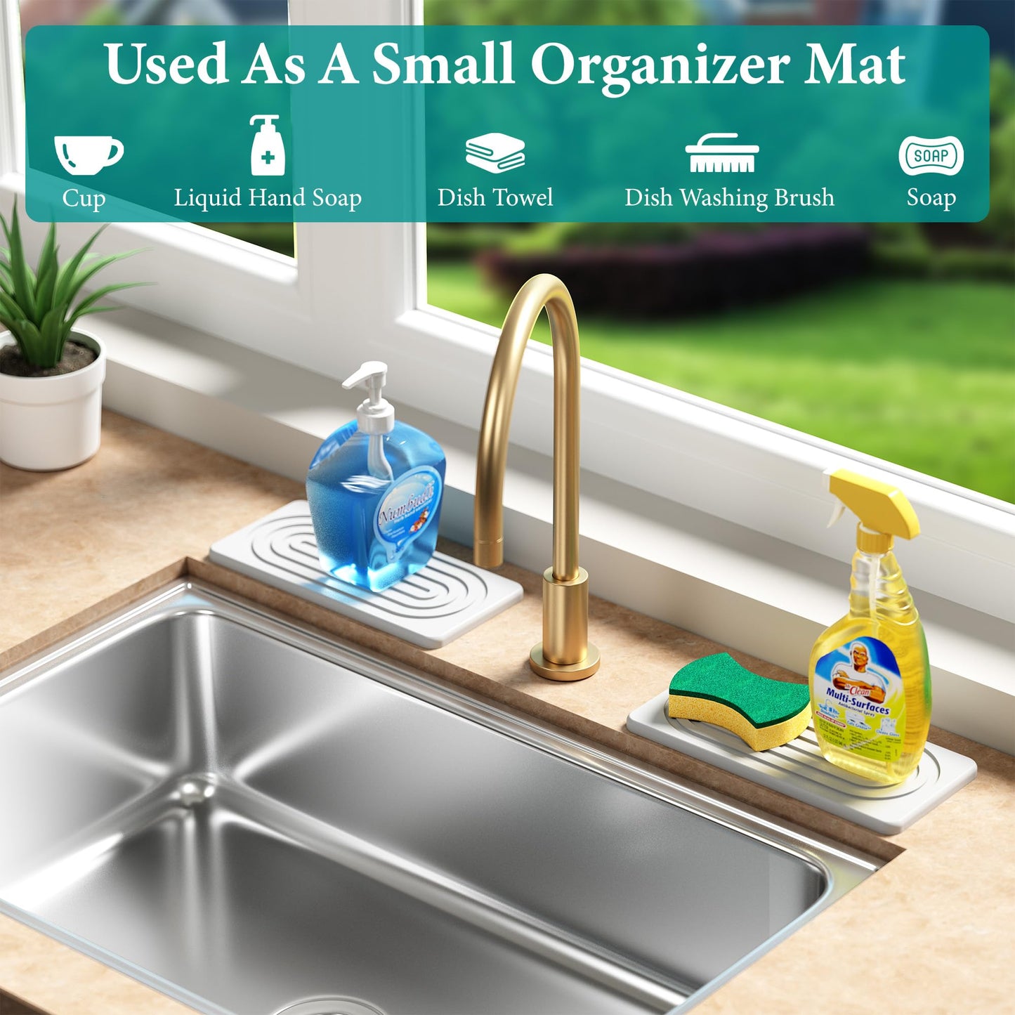 MAGKOTA Water Absorbing Stone Tray, Quick Drying Diatomite Bathroom Tray Countertop, Stone Drying Mat for Kitchen Counter, Soap Dish Dispenser Vanity Organizer, White-A-8.3" x 4"