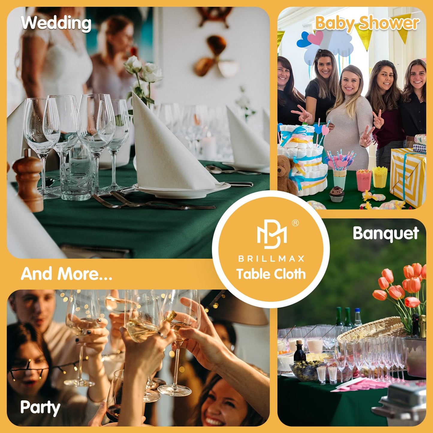 BRILLMAX 10 Pack Hunter Green Tablecloths 60 x 126 Inch for 8ft Rectangle Tables - 150 GSM Polyester Fabric, 15" Standard Drop, Water, Stain & Wrinkle Resistant Cloth Cover for Wedding Dining Buffet