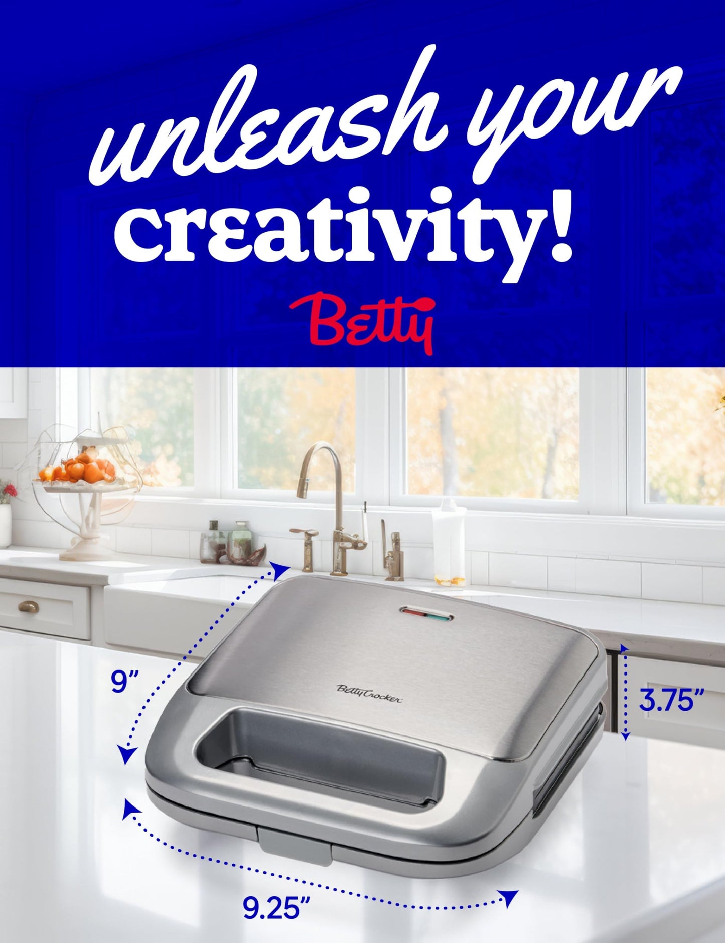 Betty Crocker 3-in-1 Indoor Grill, Sandwich/Panini Press & Waffle Maker Plus, Electric Grill Indoor with Interchangeable Non-Stick Plates, 750 Watts, BC-4965S, Silver