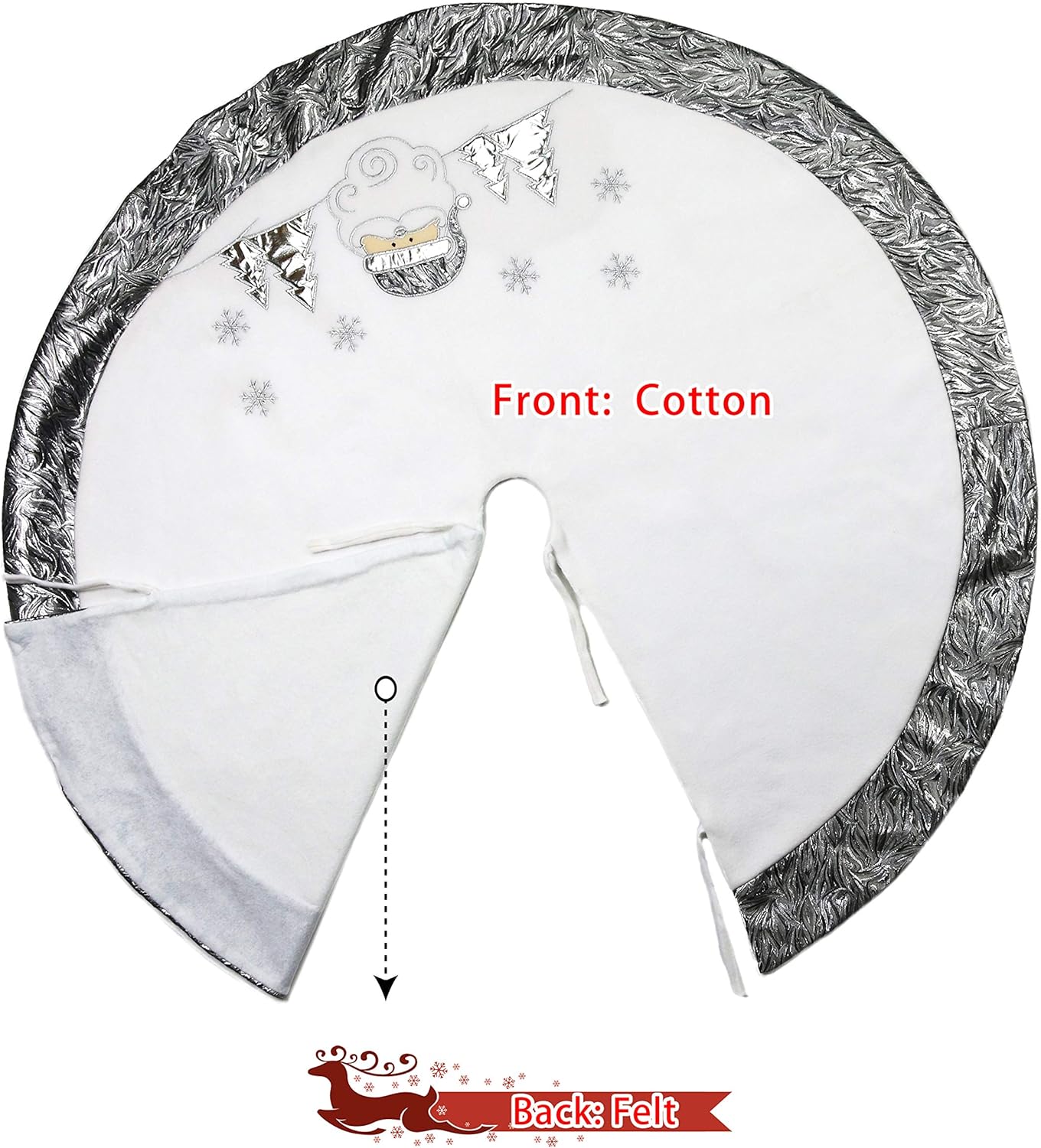 Luxury 36'' Snowman Christmas Tree Skirt - Silvery White Embroidered Snowflake with Satin Border