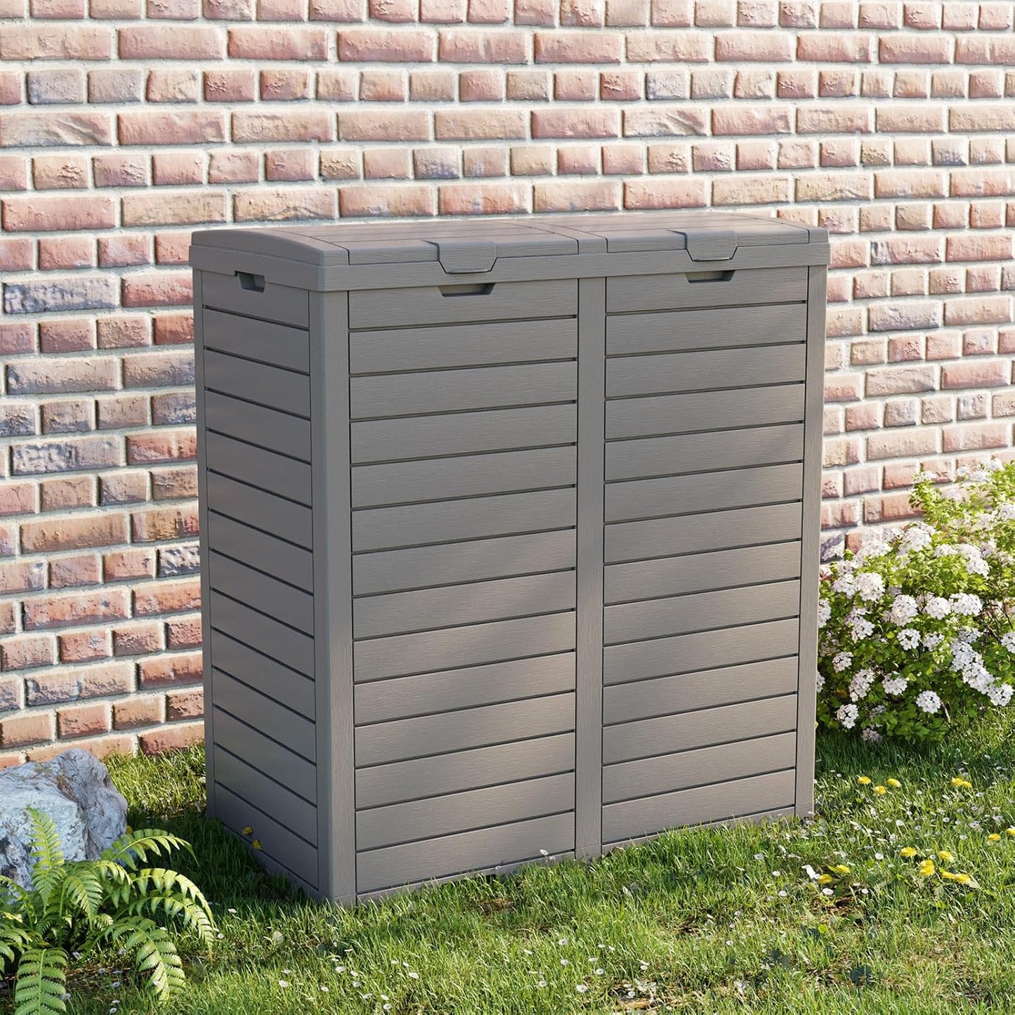 Regine Switzerland Outdoor Trash Can - Waterproof Resin Garbage Bin with Pull-Out Liquid Drawer | 76 Gallon, Grey