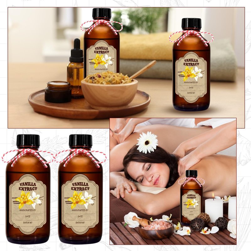 NVioAsport 12 Pack Amber Glass Vanilla Extract Bottles 4 oz with Lids, 12 PCS Vanilla Extract Labels and Funnel, Glass Boston Vanilla Bottles for Syrup Gift, Jars Glass Bottles for Vanilla Extract