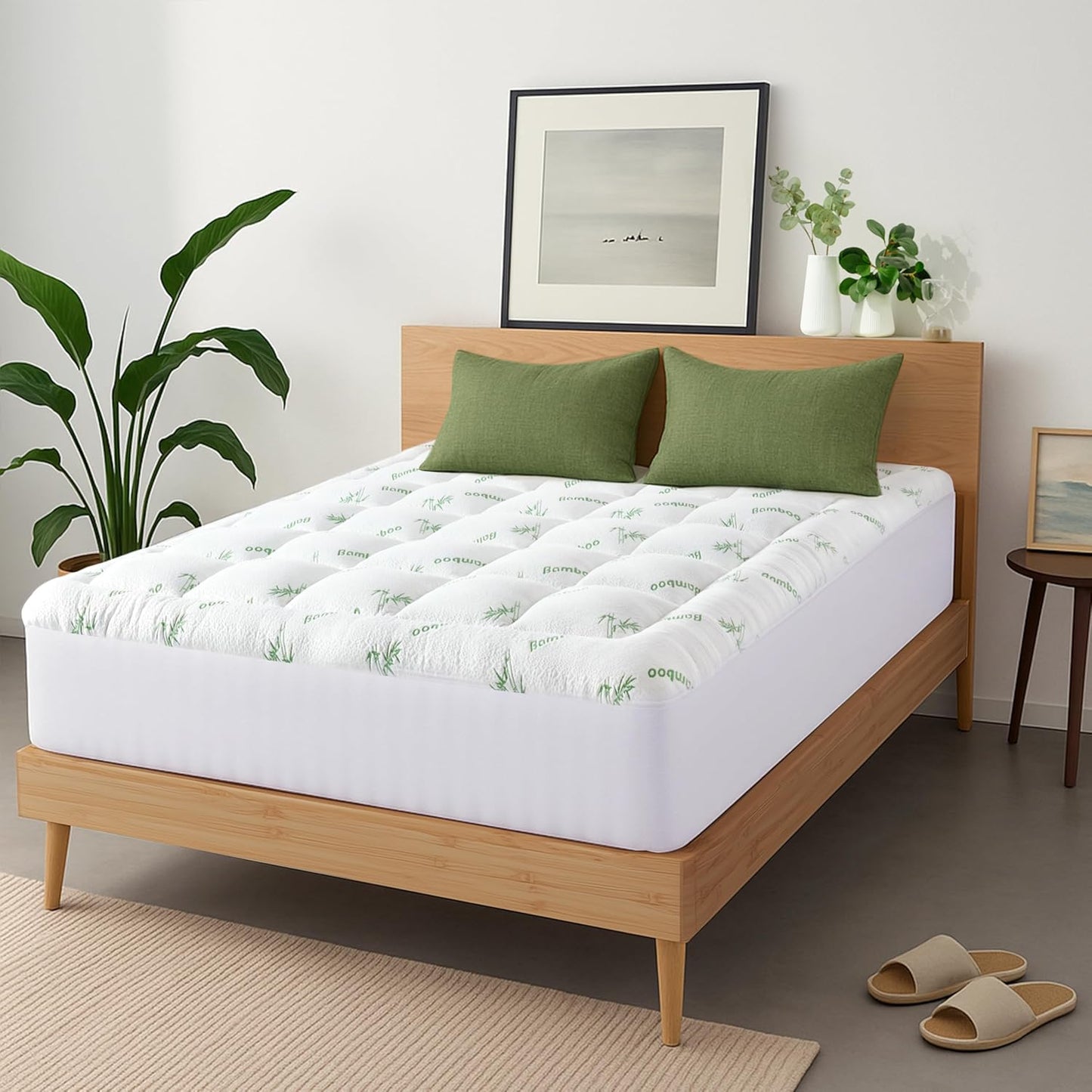 Niagara Ultra Soft Mattress Topper - Bamboo Viscose Pillow Top for Back Pain Relief | Cooling Design, Fits 6-18" Mattresses, 600GSM, Green