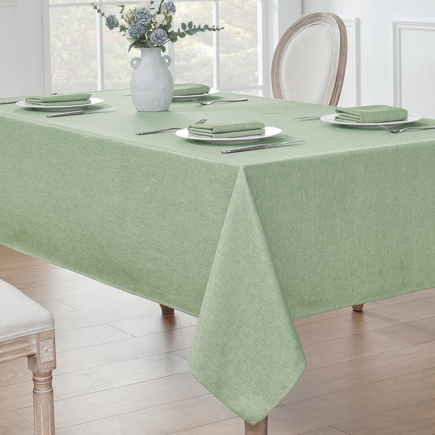 Veblandy 2 Pack Rectangle Tablecloth, 60x84 inch, Water Resistant Wrinkle Free Linen Textured Table Cloth Washable, Decorative Fabric Table Cover for Dining, Party and Camping, Sage Green