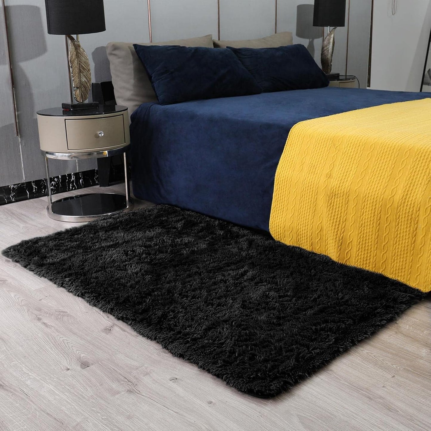 Ophanie 3x5 Black Area Rug - Soft Shaggy Non-Slip Carpet for Dorm & Bedroom Decor