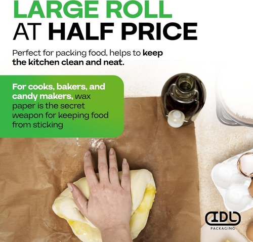 IDL Packaging Brown Wet Wax Paper Roll - 36" x 100' Heavy-Duty Moisture-Repellent Cooking Paper for Food Storage