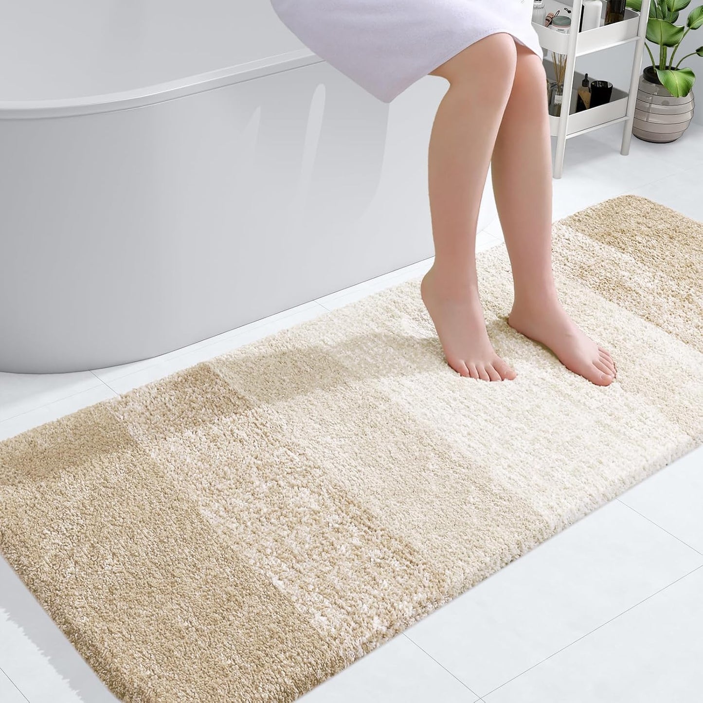 OLANLY Large Bathroom Rugs - Extra Soft Microfiber Mat with Rubber Backing | Quick-Dry, Washable, Light Beige 45x27