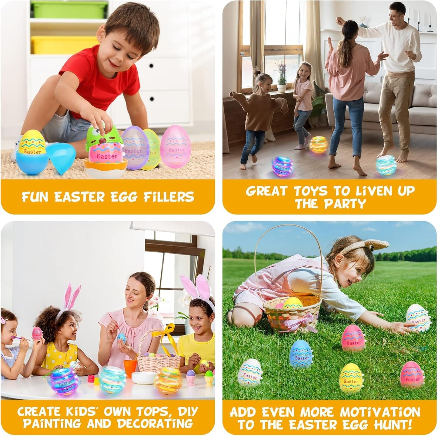 6 PCS Easter Eggs Toys Gifts for Kids, Light up & Singing Spinning Top with Flash, Easter Basket Stuffers, Plastic Easter Egg Hunt Party Favor Toy, Kids Goodie Bag Fillers, Gifts for 3+ Boys Girls