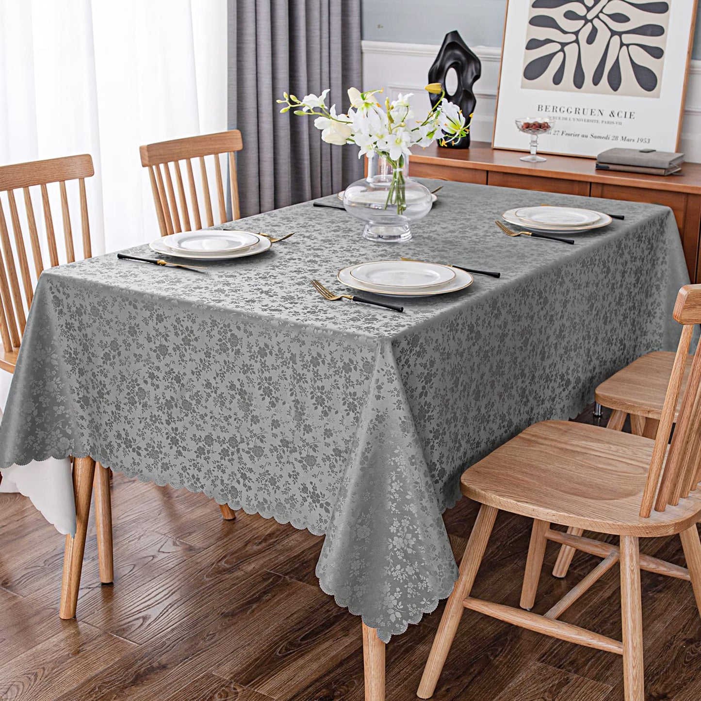 Smiry Rectangle Table Cloth, Waterproof Heavy Duty Vinyl Tablecloths, Wipeable Washable Table Cover for Kitchen and Dining Room (Grey, 60" X 120")