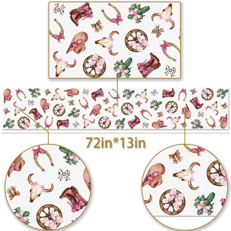 Pudodo Western Cowgirl Table Runner Wild West Rodeo Cowgirl Birthday Baby Shower Party Decoration Picnic Kitchen Dining Room Home Decor