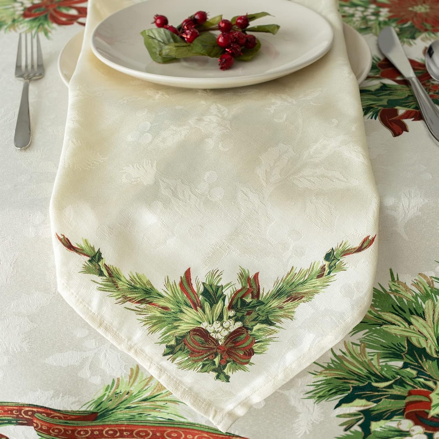 Christmas Ribbons Cloth Napkins Set of 4 | 19" Fabric Napkins for Holiday Table Decor