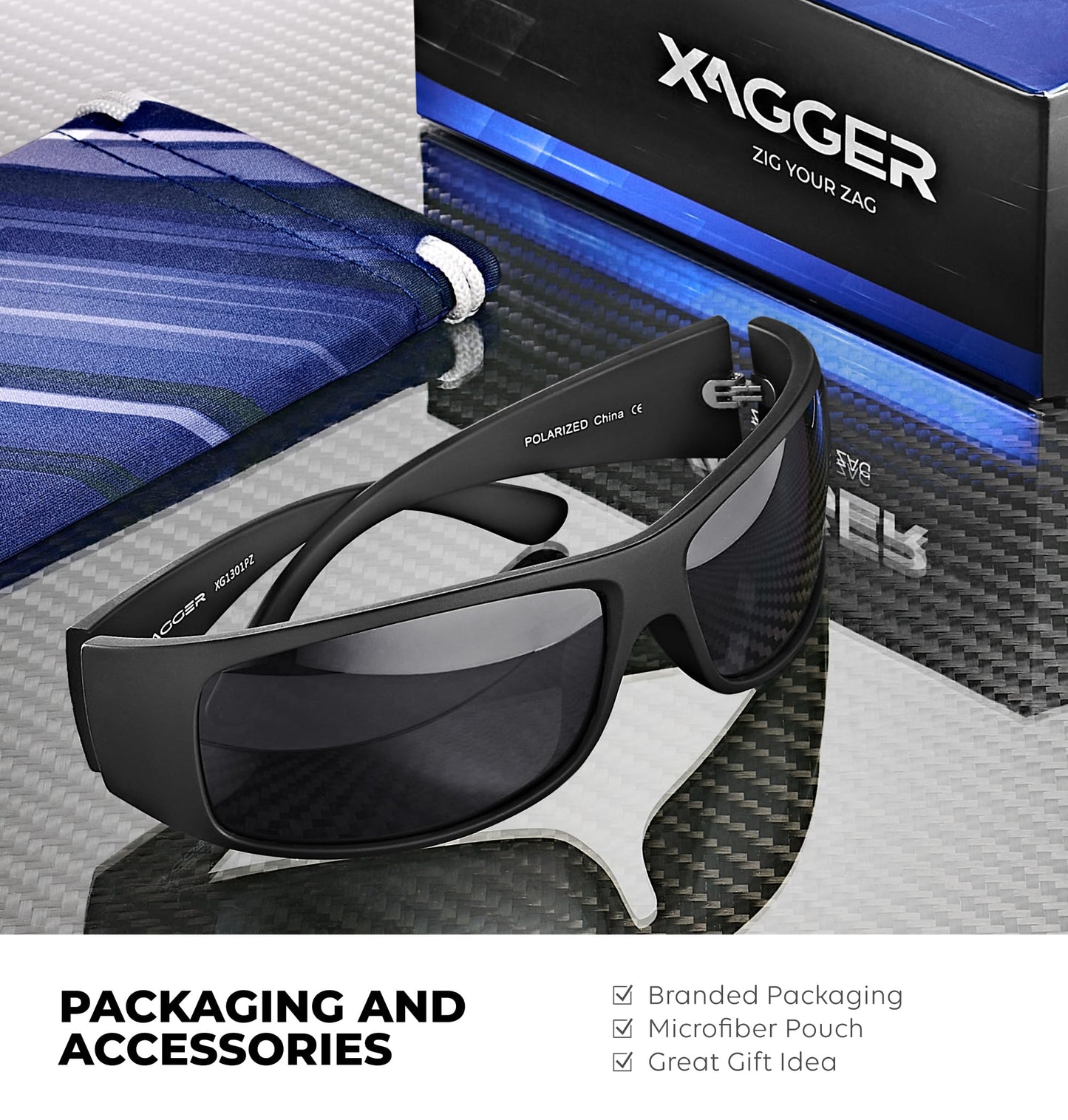 Xagger Sports Polarized Sunglasses for Men Wrap Around TR90 Frame Driving Fishing Running Sun Glasses