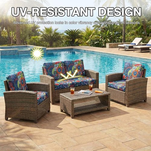 Hyha 8-Piece Patio Cushion Covers - Washable Stretch Slipcovers for Outdoor Furniture Cushions | Paisley Design