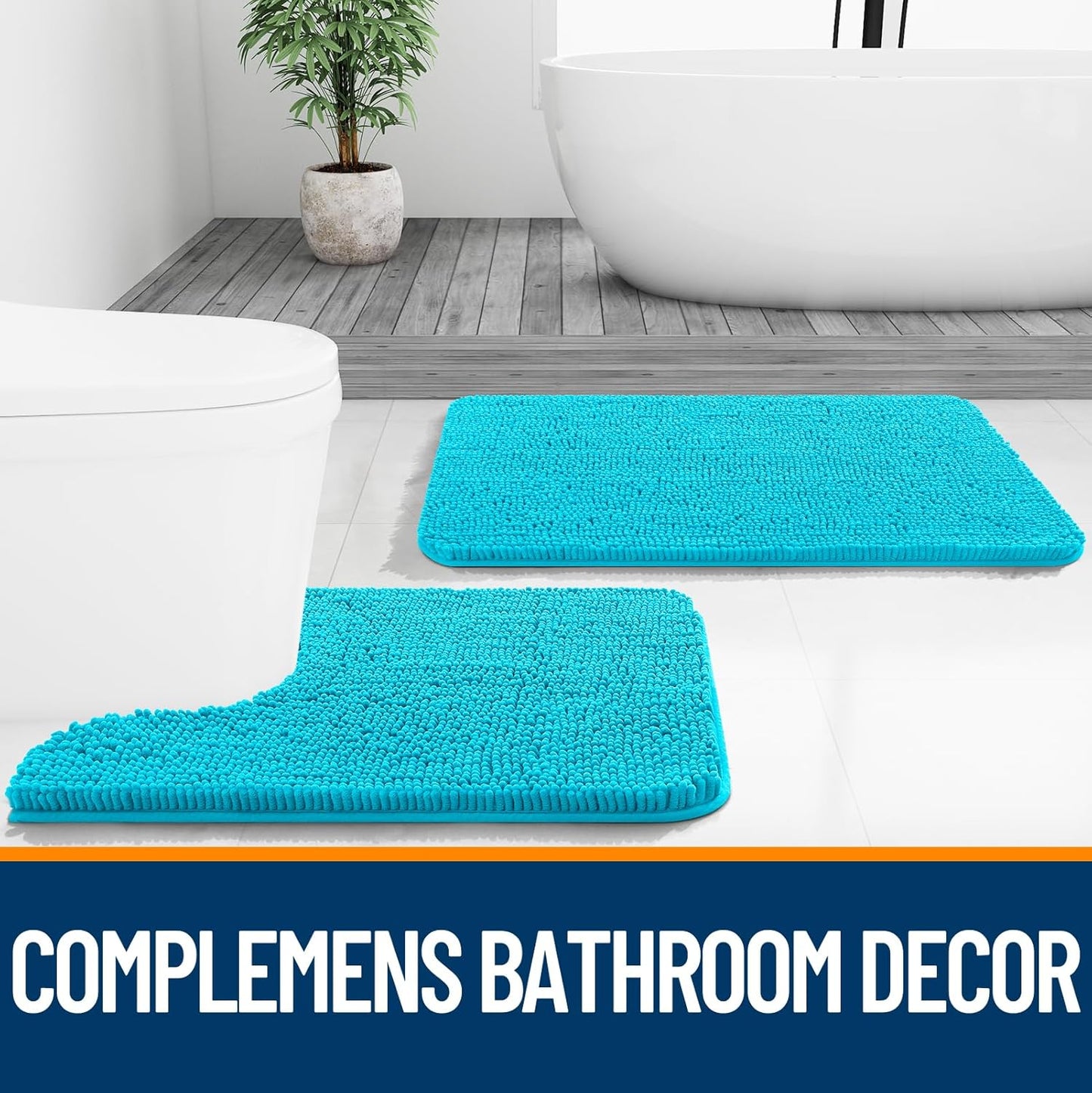 OLANLY Bath Rugs - Extra Soft Chenille Bathroom Mats | Quick Dry, Machine Washable, 24x16, Aqua Sky