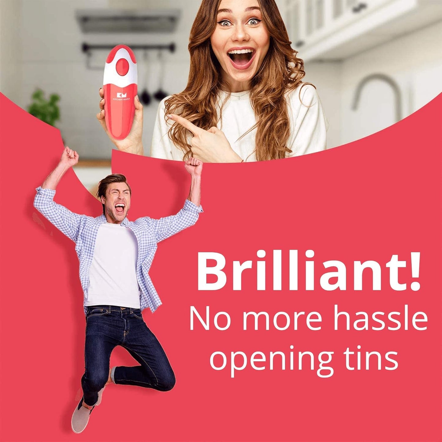 Kitchen Mama Electric Can Opener - Automatic Hands-Free Operation with Smooth Edge | Battery Operated (Red)
