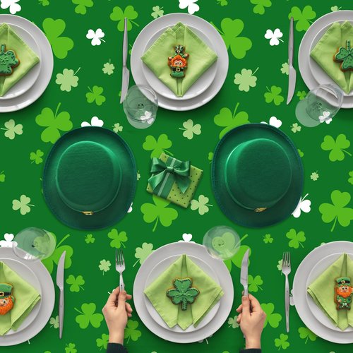12 PCS St Patricks Day Tablecloth, Disposable 108" X 54" Shamrock Green Plastic Tablecloths, Lucky Shamrock Decor St Patricks Day Decorations for Table, Rectangle Irish Table Cover for Green Party
