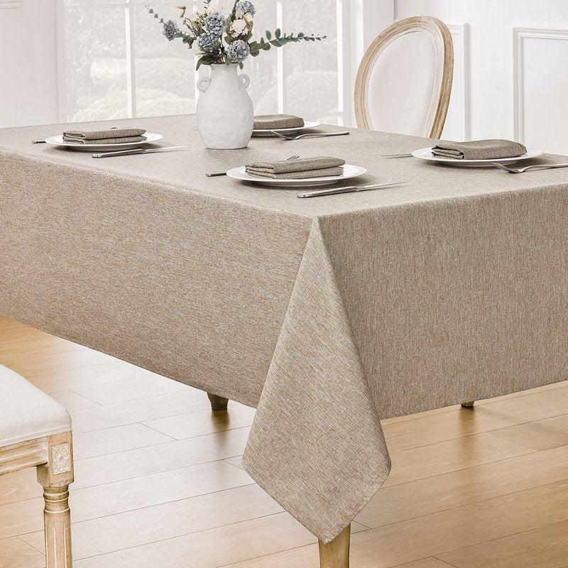 Veblandy 2 Pack Rectangle Tablecloth, 60x104 inch, Water Resistant Wrinkle Free Linen Textured Table Cloth Washable, Decorative Fabric Table Cover for Dining, Party and Camping, Mocha