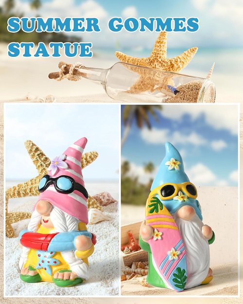 iStatue Pool Gnomes - 2PCS Funny Hand-Painted Resin Statues | Beach Decor with Surfboard & Sunglasses