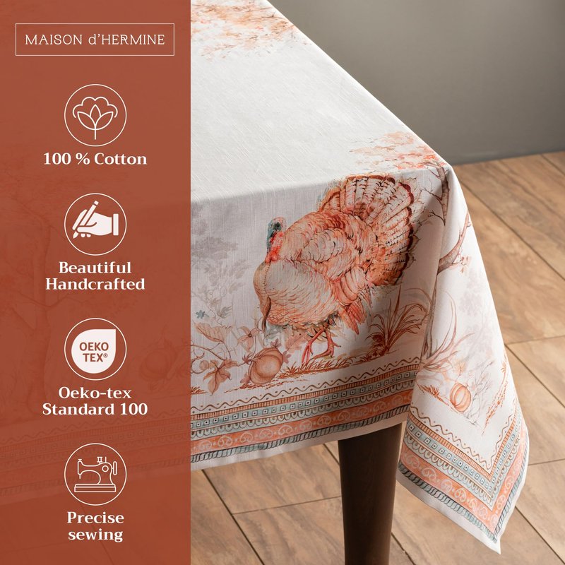 Maison d' Hermine Table Cloth Rectangle Table 100% Cotton 70 x 90 Inches Fall Tablecloth Reusable Everyday Use for Thanksgiving Christmas Decorations Dining Farmhouse Party (Giving Thanks)