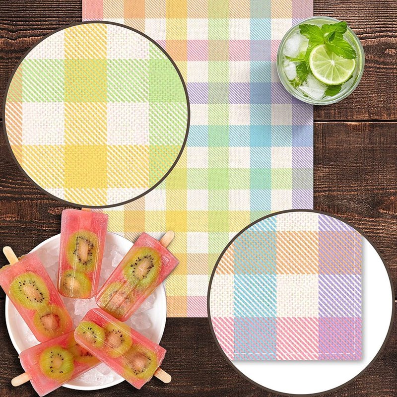 Pudodo Easter Buffalo Plaid Check Table Runner Spring Holiday Farmhouse Fireplace Kitchen Dinning Room Home Party Decoration (13" x 48")