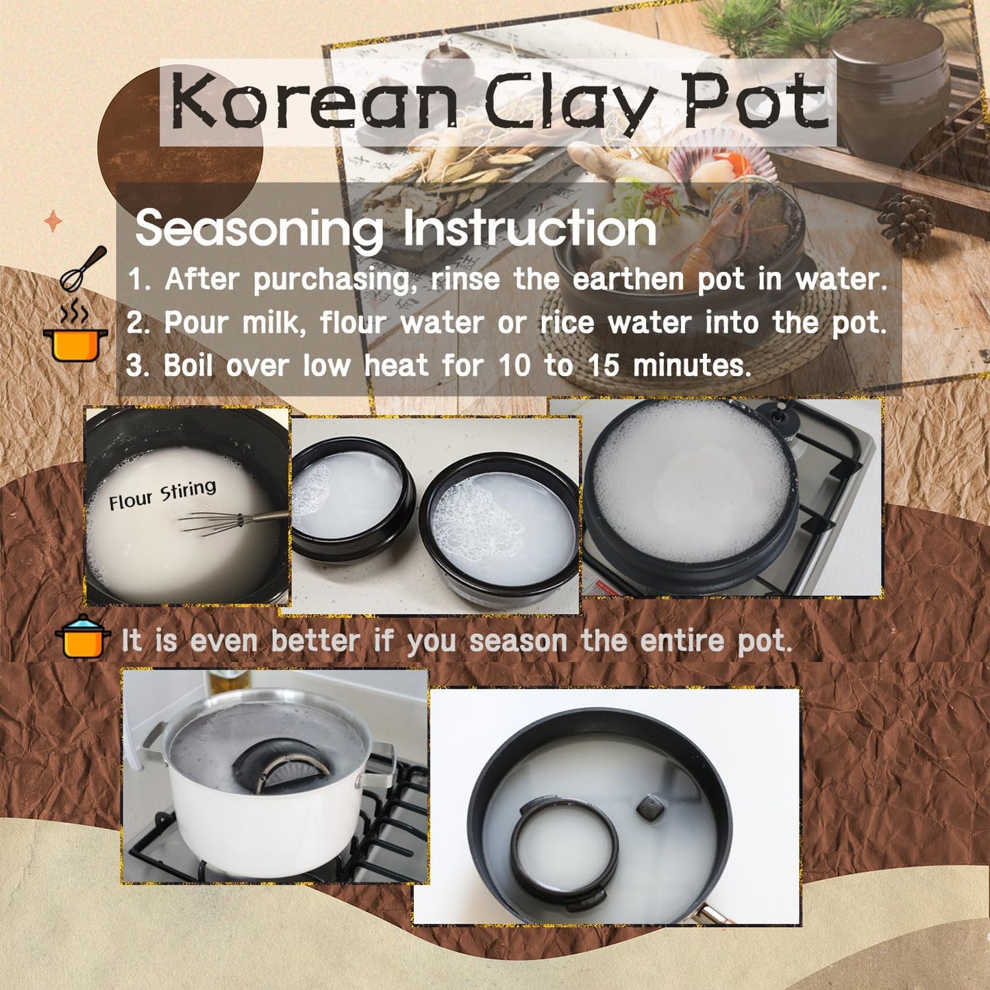 Korean Earthenware Pot Ttukbaegi, Ceramic Clay Cooking Pot Petalite Casserole, Heat Resistant Ceramic Pot, Zero-Crack Stone Bowl Stockpot Soup Cookware (Medium)