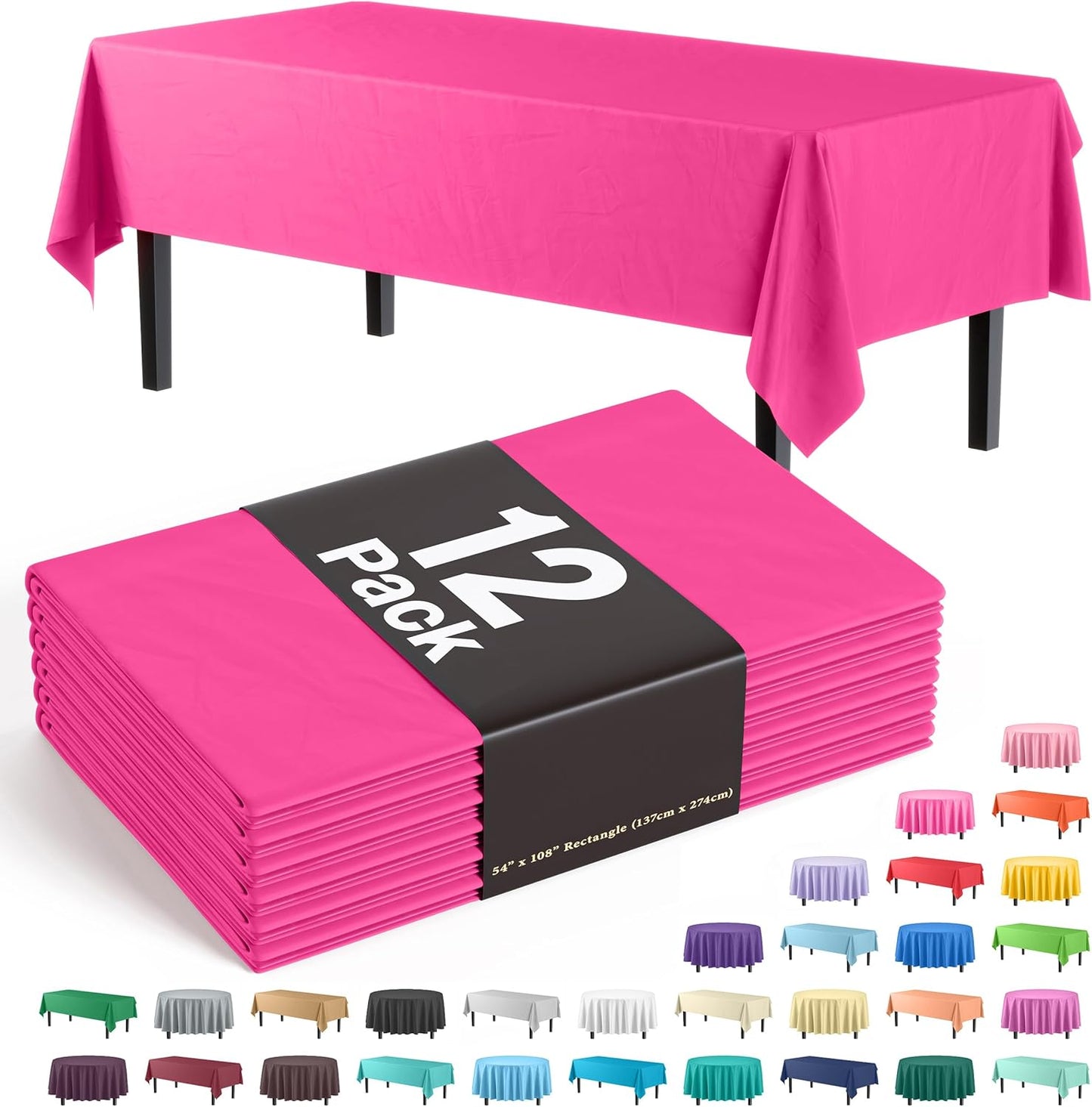 Ivory 84-Inch Round Tablecloth - 12-Pack Premium Plastic Party Supplies