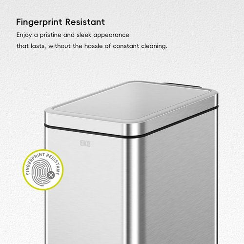 EKO Small Bathroom Trash Can - Stainless Steel, Soft Close Lid, 6 Liter | Anti-Fingerprint Finish (Silver)