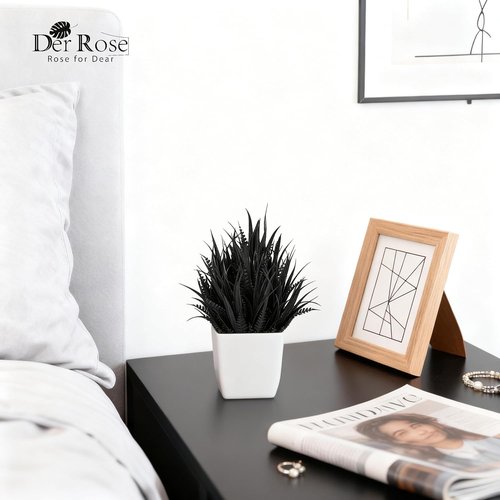 Der Rose Mini Black Fake Plants - 2 Pack Artificial Potted Decor for Halloween & Home Office