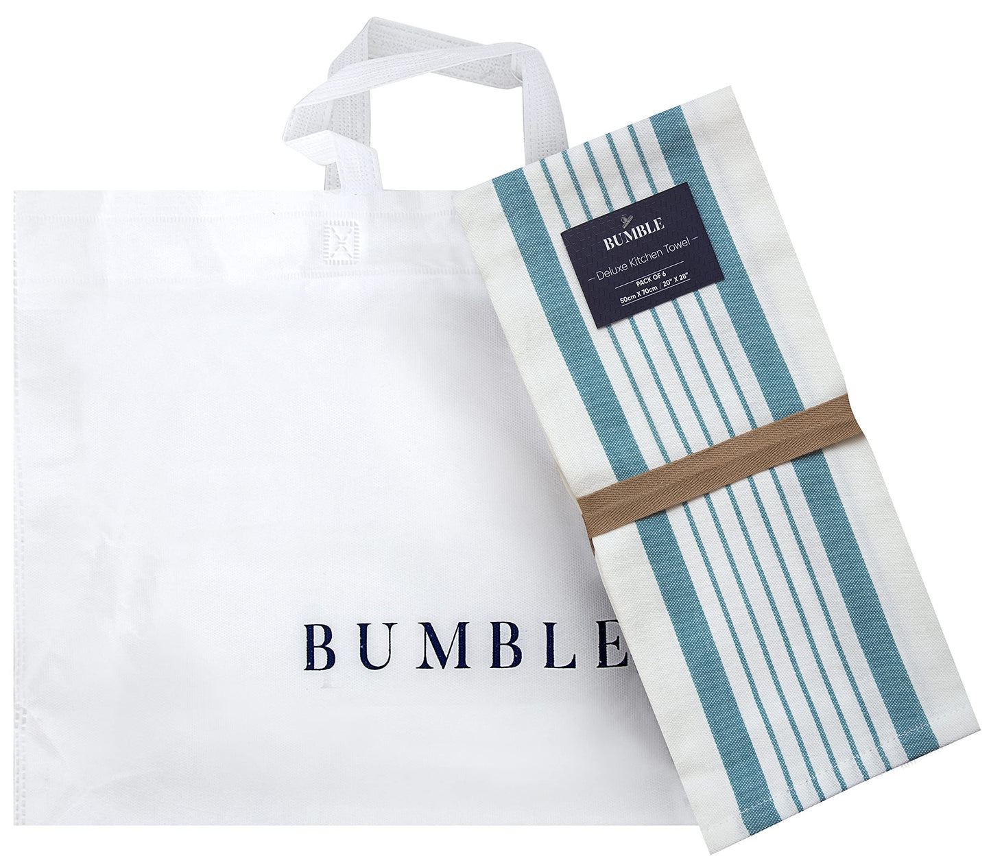 Premium Kitchen Towels (20”x 28”, 6 Pack) | Large Cotton Dish Towels | Flat & Terry Highly Absorbent Kitchen Linen Set with Hanging Loop | Aqua