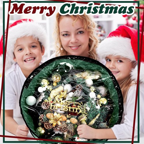 Dunzy Christmas Wreath Storage Bag - 8 Pieces Tear-Resistant Fabric with Clear Window | 24x24x7.8 Inch, Green