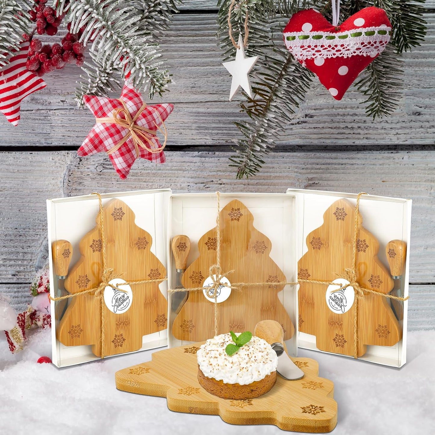 Kigley 6 Pcs Christmas Tree Cutting Board,Christmas Tree Charcuterie Board for kitchen,Christmas Tree Shaped Wood Cutting Board,Christmas Wooden Serving Tray,Christmas Decoration Charcuterie Boards