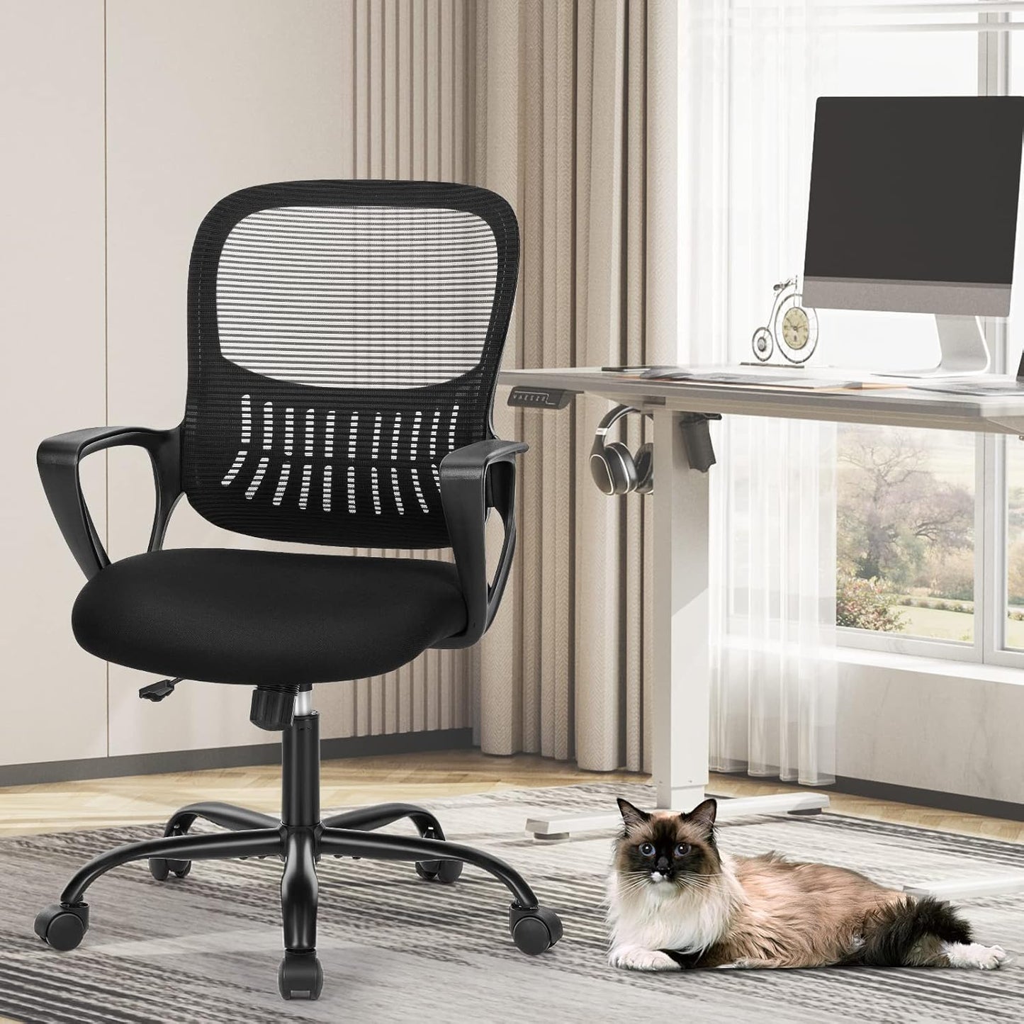 Sweetcrispy Ergonomic Mid-Back Mesh Executive Chair - Comfortable Lumbar Support, Black