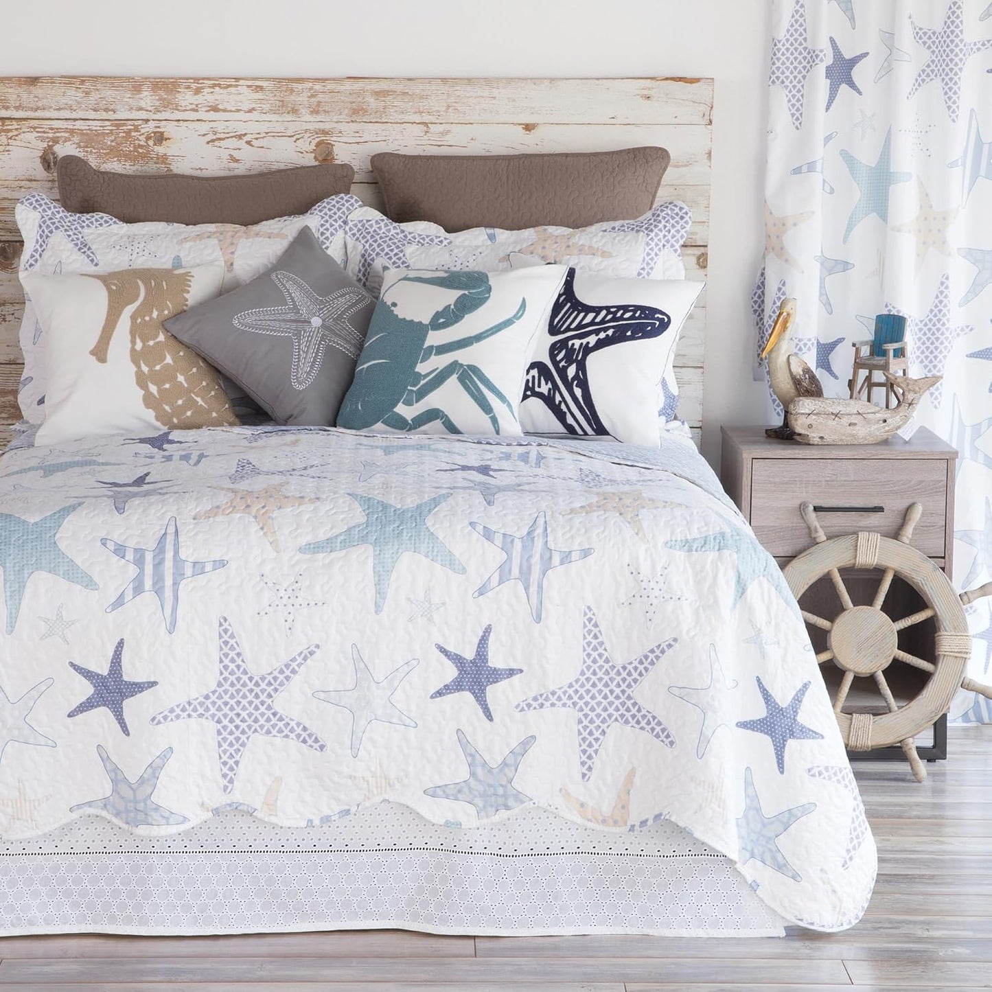 North End Decor Starfish Reef Coastal Beach Quilt Set, Twin 2-Piece