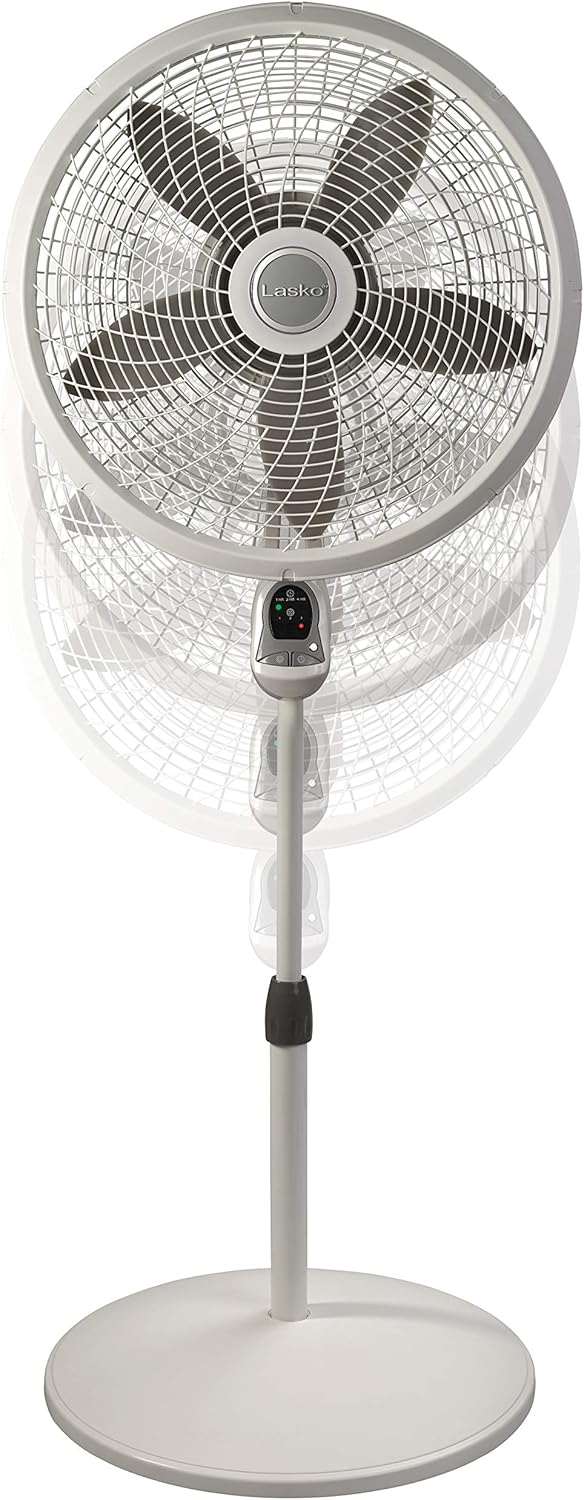 Lasko Cyclone Pedestal Fan, Adjustable Height, Remote Control, Timer, 3 Speeds, for Bedroom, Kitchen, Office and Living Room, 18", White, 1885, Large