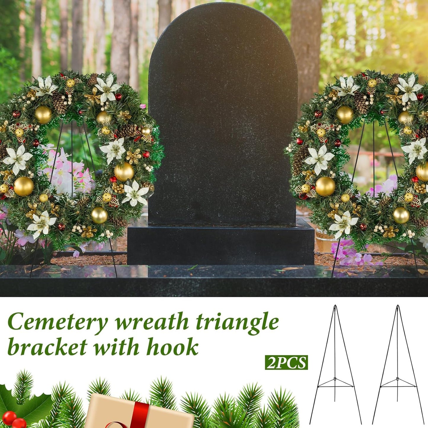 Soaoo Christmas Wreath Stand - Metal Easel Holder for Cemetery Grave Flowers | 30-Inch Size