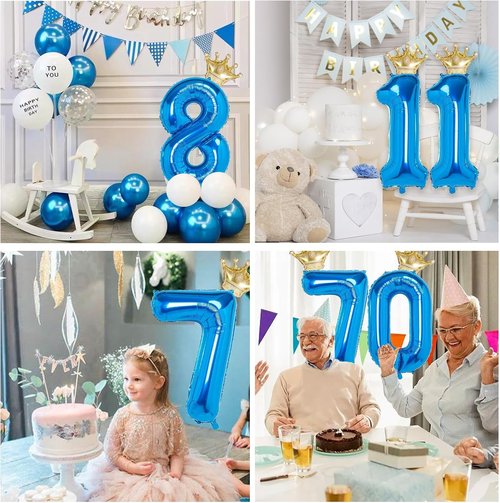 10 Number Balloon - Blue 40 Inch Big Foil Crown - Helium 10th Birthday Party Decorations
