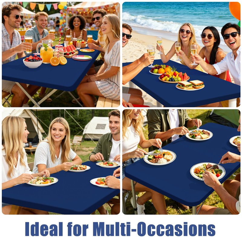 Moosfor Spandex 6 Foot Rectangle Table Cloth 2 Pack, Elastic Fitted Tablecloths for Picnic, Stretch Washable Patio Table Cover for Outdoor, Camping, Banquet and Parties (Navy, 30"x72")