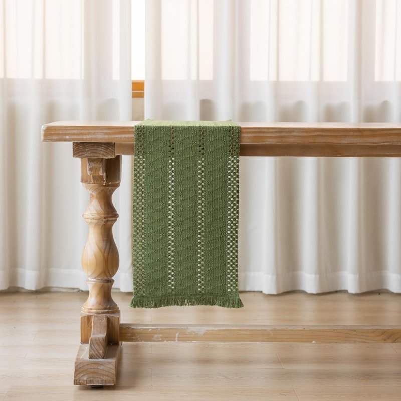 Keketoarrange Boho Sage Green Table Runner for Spring Home Decorations 12x72 Inches Farmhouse Small Macrame Woven Burlap Rustic Coffee Dresser Table Runner Dining Kitchen Centerpiece Bohemian Decor