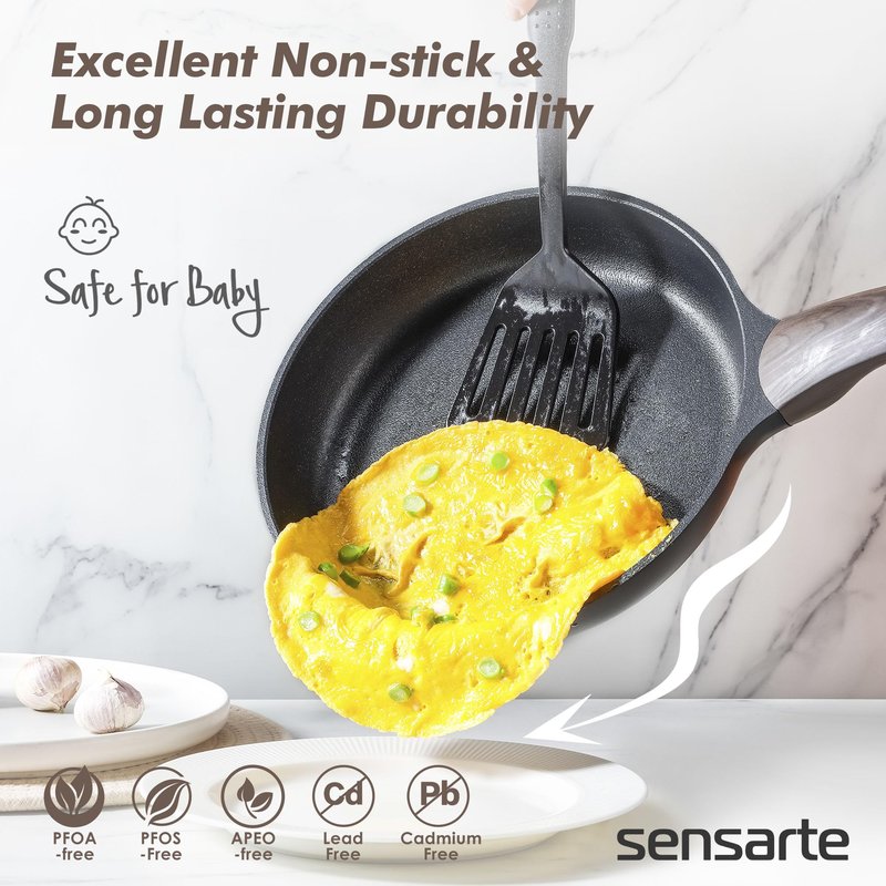 SENSARTE Pots and Pans Set Nonstick, 20 Pcs Induction Cookware Sets, Non-toxic Healthy Non Stick Kitchen Cooking Set with Stay-Cool Handles, PFOA PFOS Free, Black