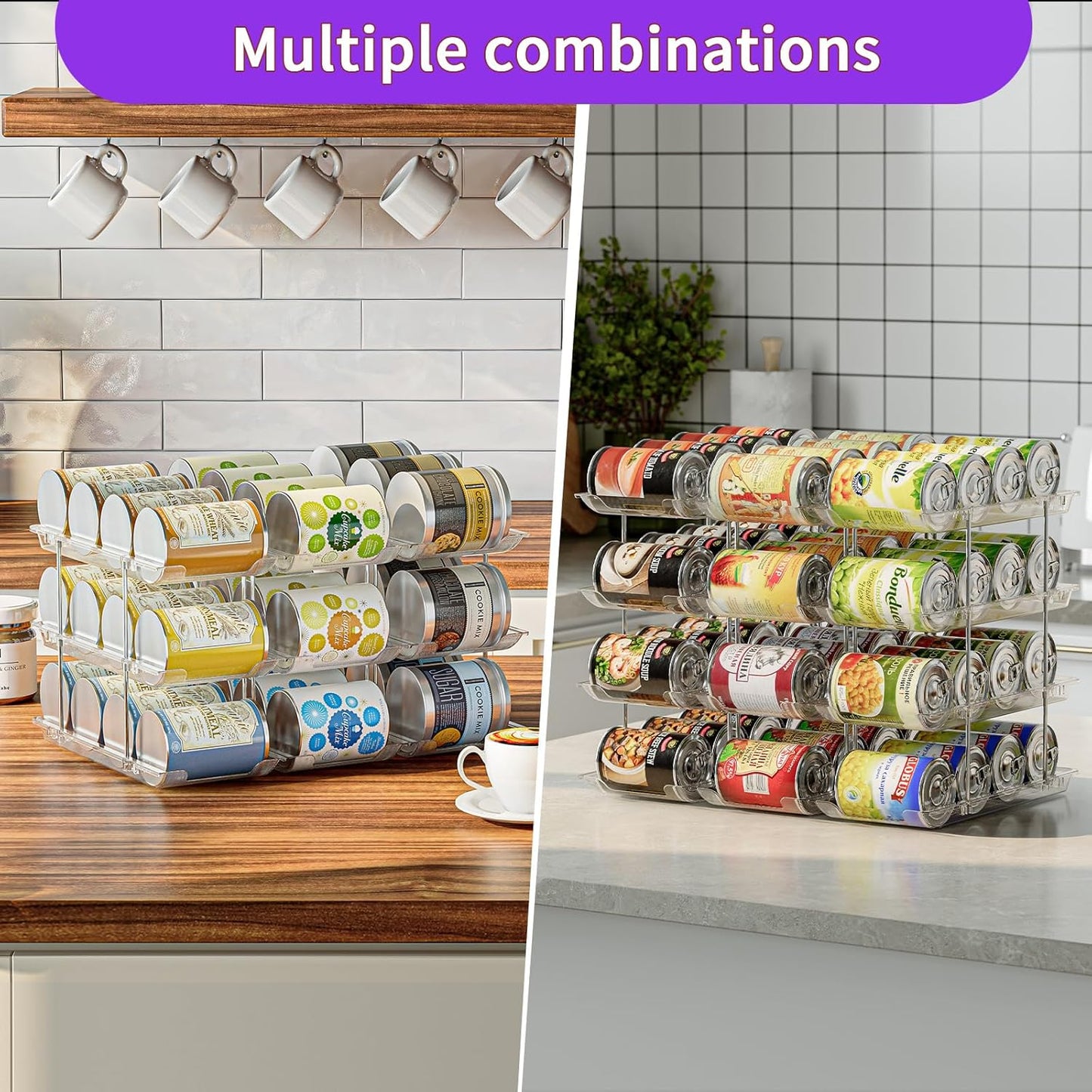 Skiennix Can Organizer - Upgraded 4-Tier Modular Storage Rack for 48 Cans | Clear Beverage Dispenser
