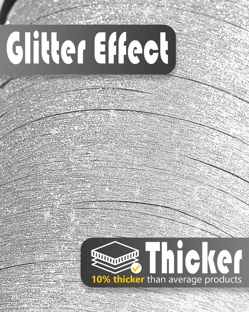 PartyWoo Silver Glitter Ribbon - 500 Yard Curling Ribbon for Balloons, Crafts, Gift Wrapping, Weddings & Floristry (1 Roll)