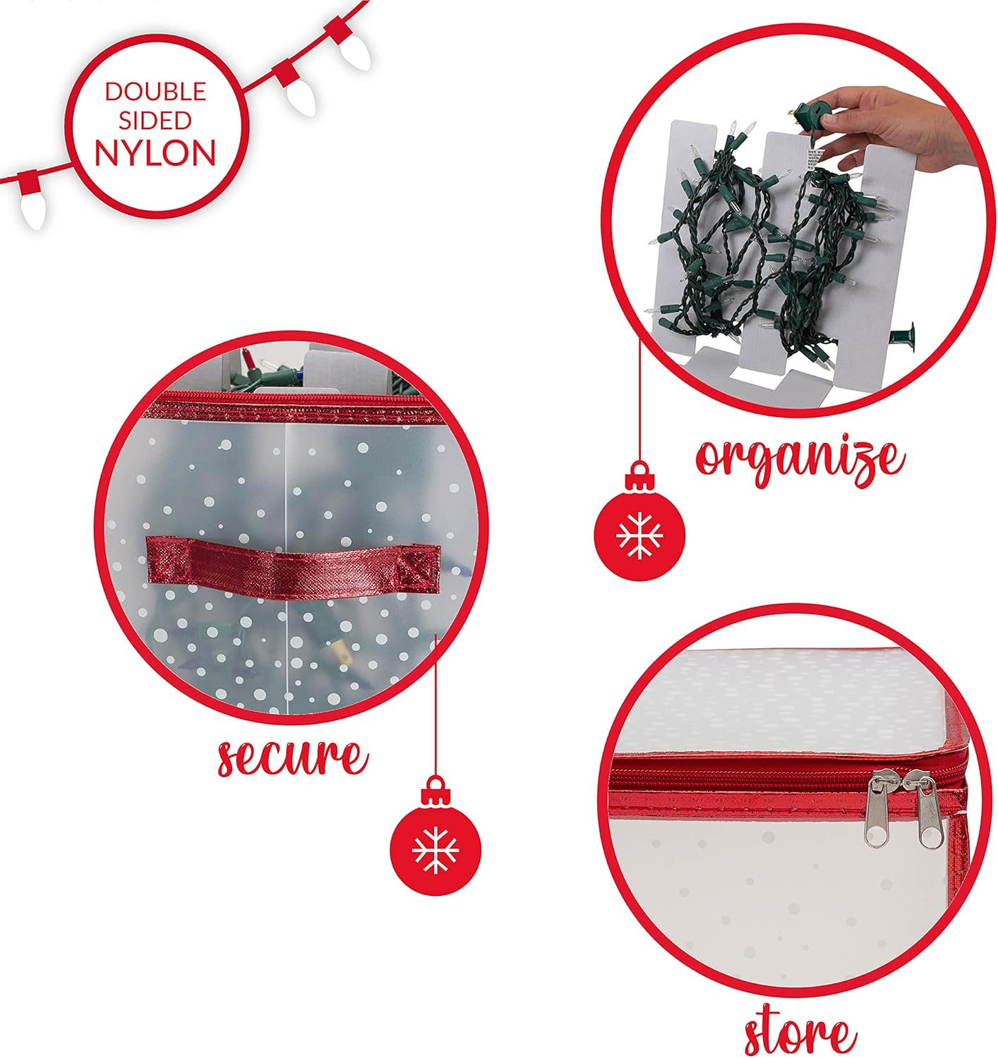 Ornament Storage Organizer for 112 Ornaments | Zipper Closure | Space-Saving Red Design