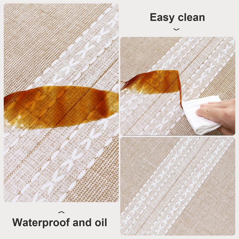 Vonabem 100% Waterproof Rectangle PVC Tablecloths, Vinyl Tablecloth with Flannel Backing, Wipeable Plastic Table Cover for Dinning, Picnic, Indoor and Outdoor(Brown,60"x84")