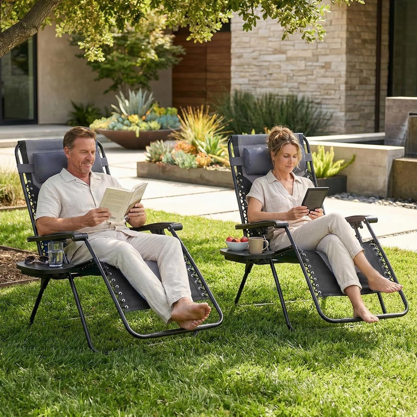 Sweetcrispy Zero Gravity Chairs - Oversized Foldable Patio Recliners with Adjustable Pillow & Cup Holder | Supports 400 lbs (Black-Gray)