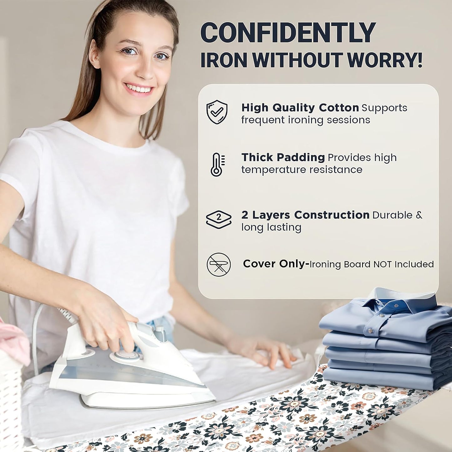 UniSimp Small Ironing Board Cover - Heat Resistant Cotton Canvas with Padding | 12"x32" Floral Design