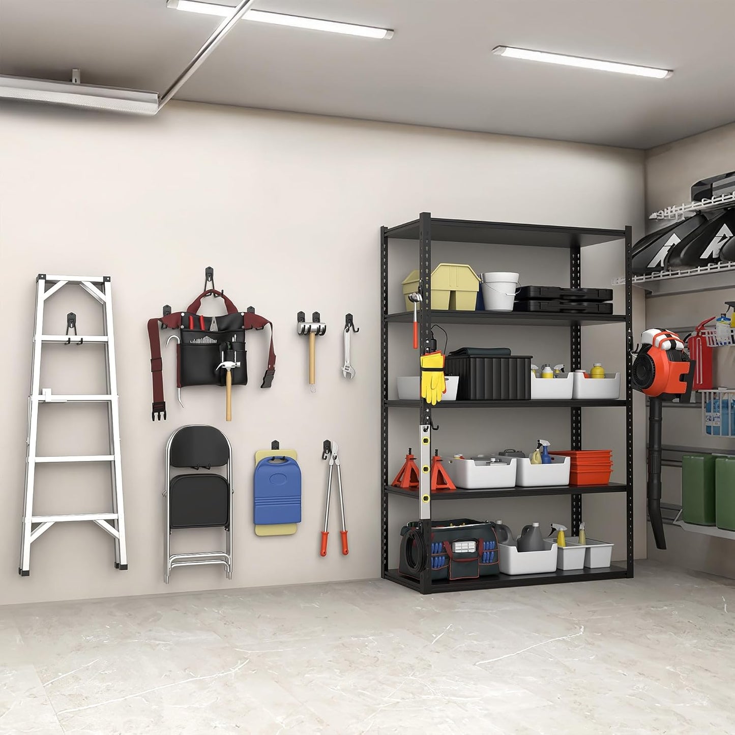 TORACK Garage Storage System Hooks - 15 PCS Wall-Mount Utility Hooks for Tools, Ladders & More (Black)