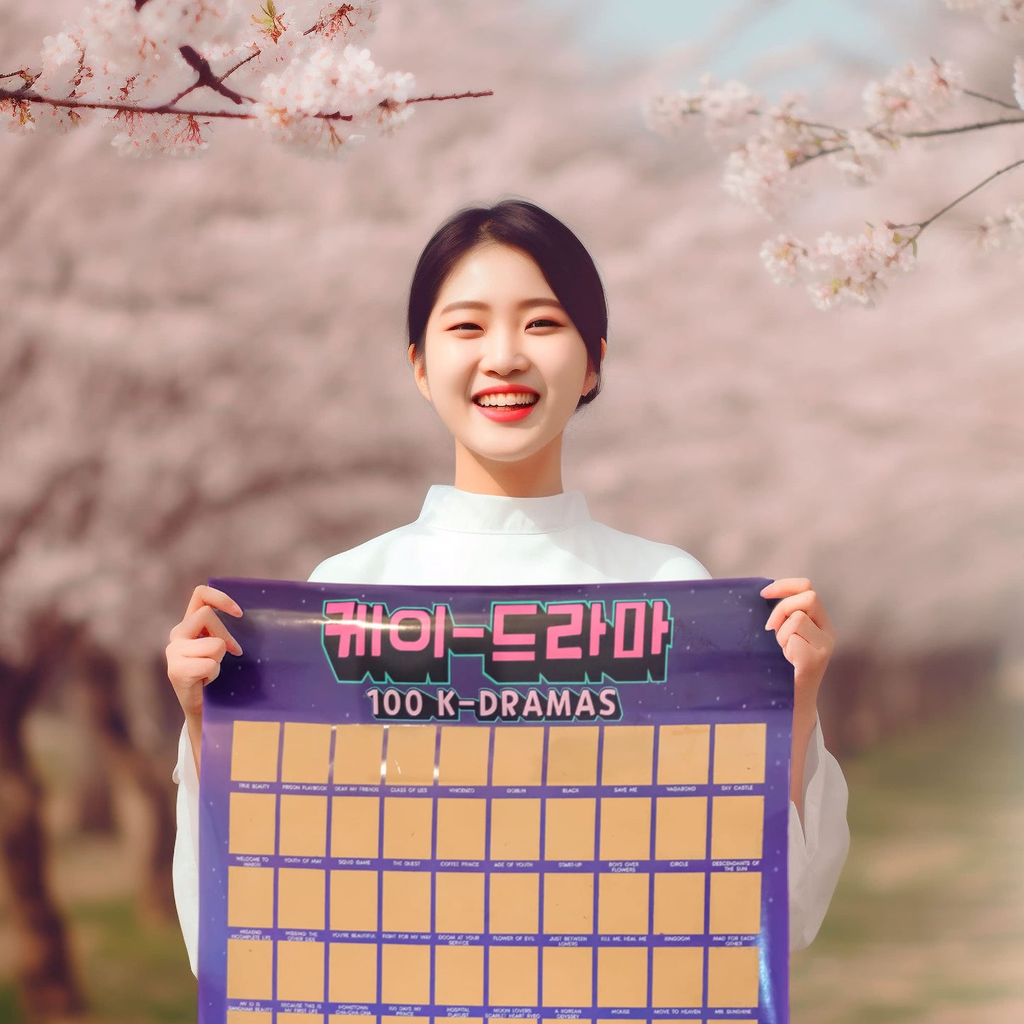 scrachit Top 100 Korean Drama Scratch Off Poster of All Time - K Drama Challenge Bucketlist - Perfect Korean Gifts for Kpop Lovers - 23" x 17"